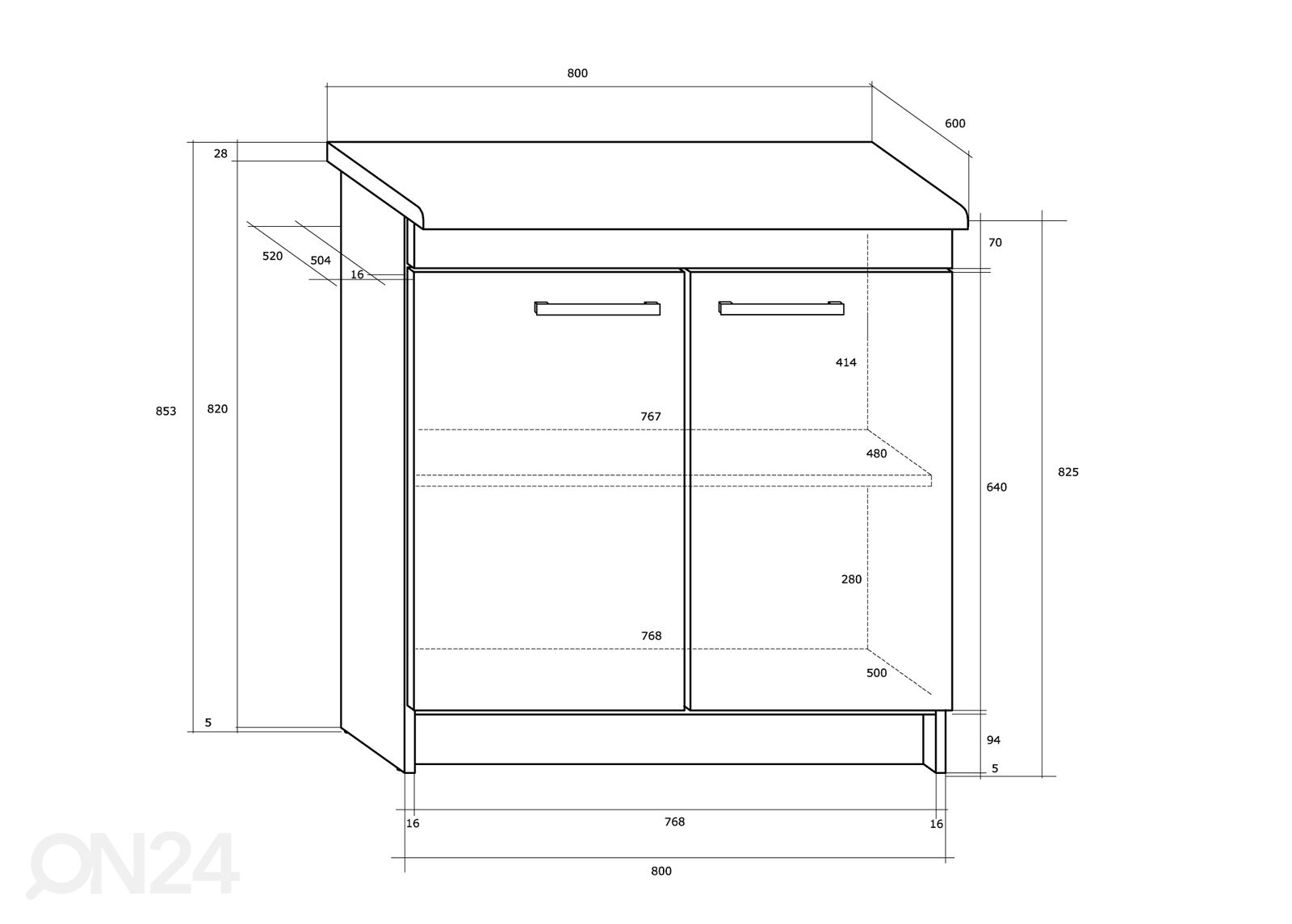 Keittiön alakaappi Plzen 80 cm kuvasuurennos mitat