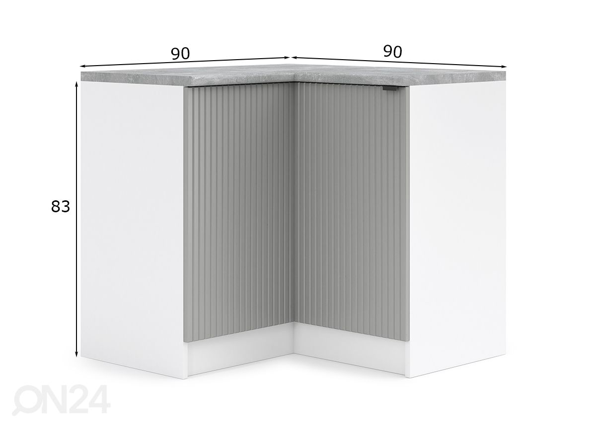 Keittiön kulmakaappi Lissone 90x90 cm kuvasuurennos mitat