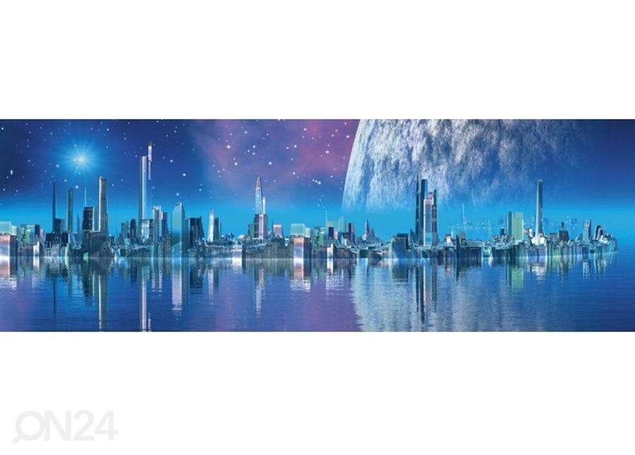 Keittiön välitila Futuristic City 260x60 cm kuvasuurennos