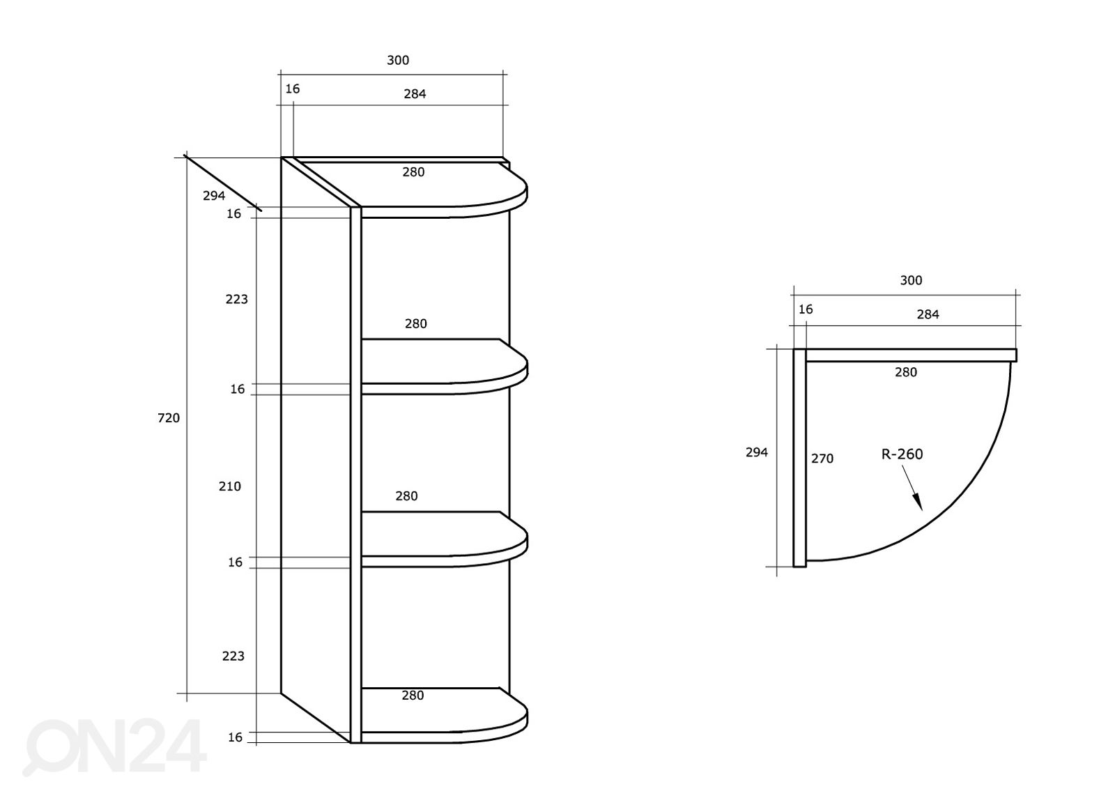 Keittiön ylähylly 30 cm kuvasuurennos mitat