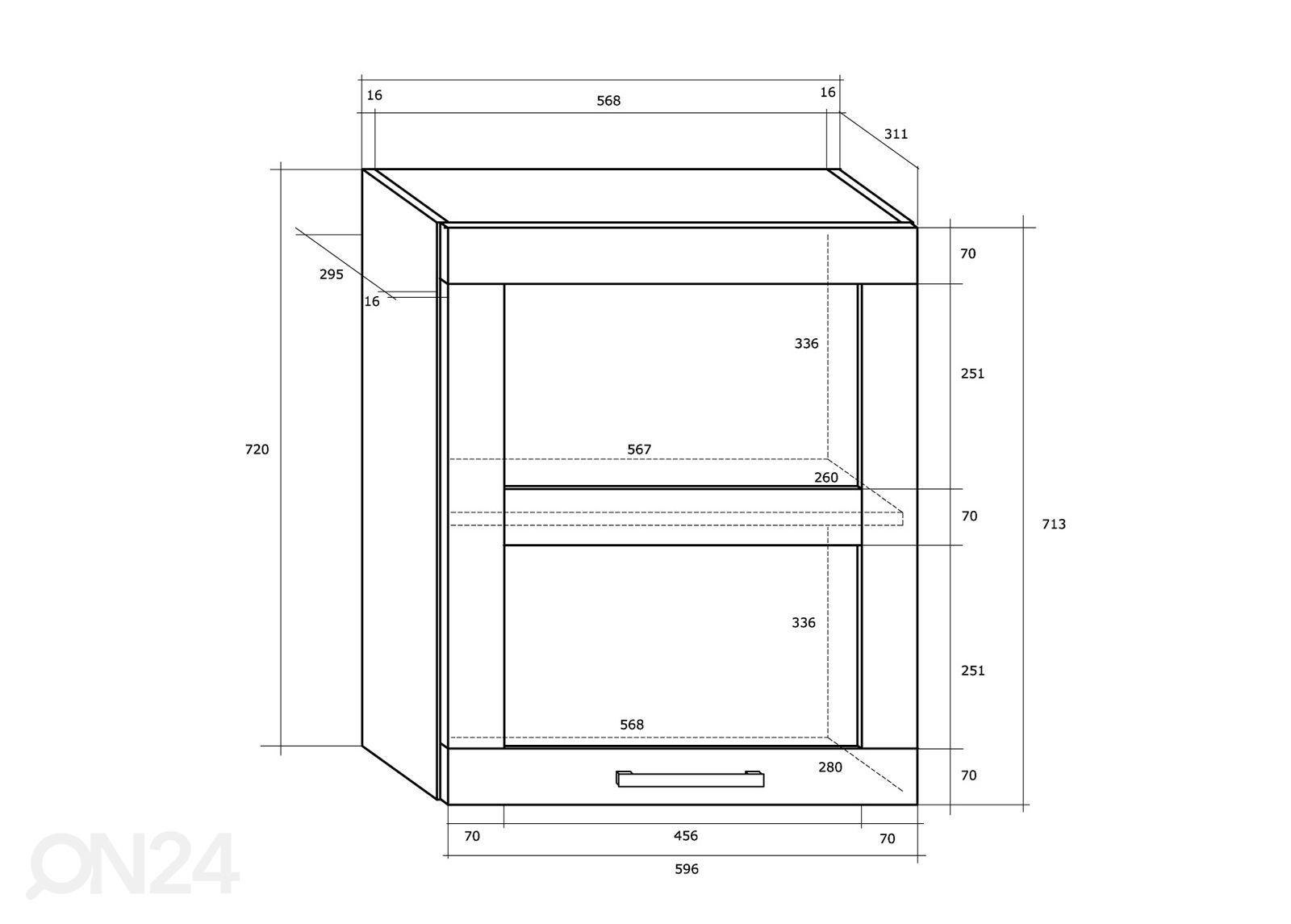 Keittiön yläkaappi 60 cm kuvasuurennos mitat