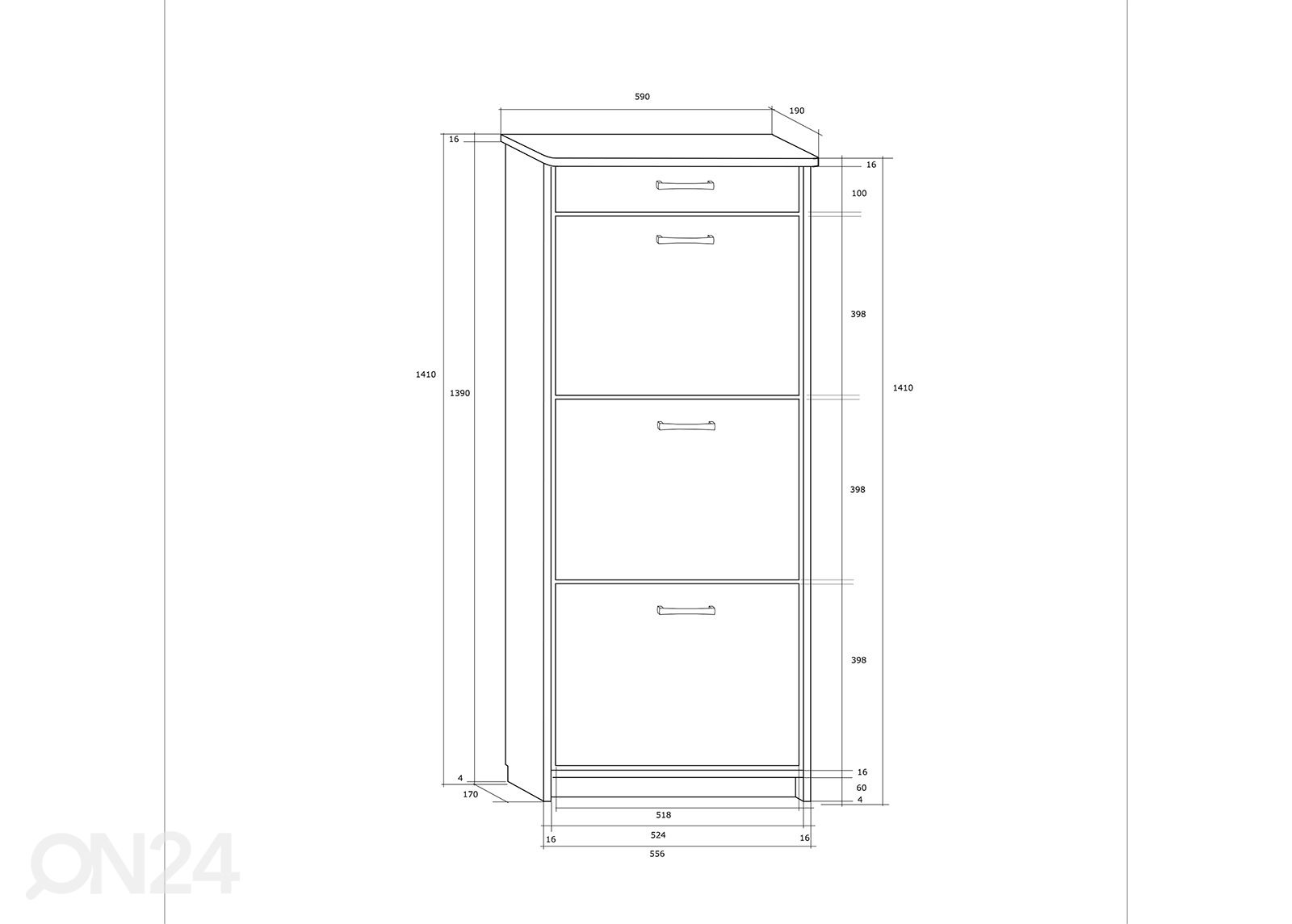 Kenkäkaappi 59 cm kuvasuurennos mitat