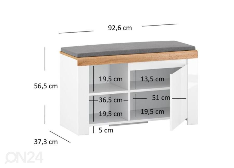 Kenkäkaappi/penkki Vigo 92,6 cm kuvasuurennos mitat