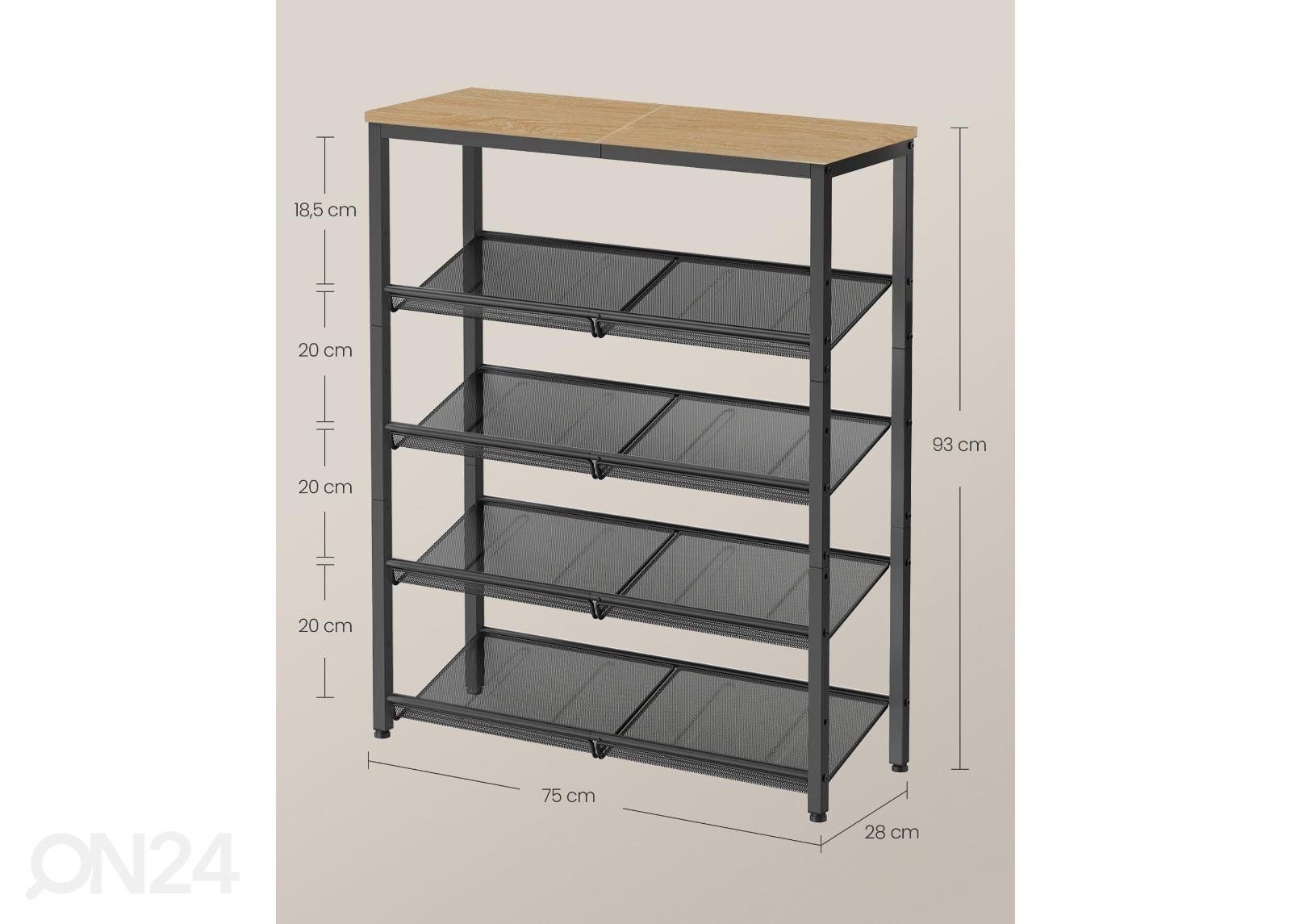 Kenkäteline 93 cm kuvasuurennos mitat