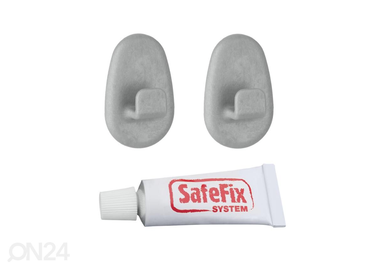 Kiinnityskoukut SafeFix 2 kpl + liima, hopeanväriset kuvasuurennos