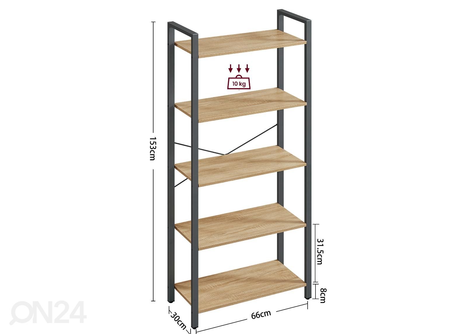 Kirjahylly 153 cm kuvasuurennos mitat