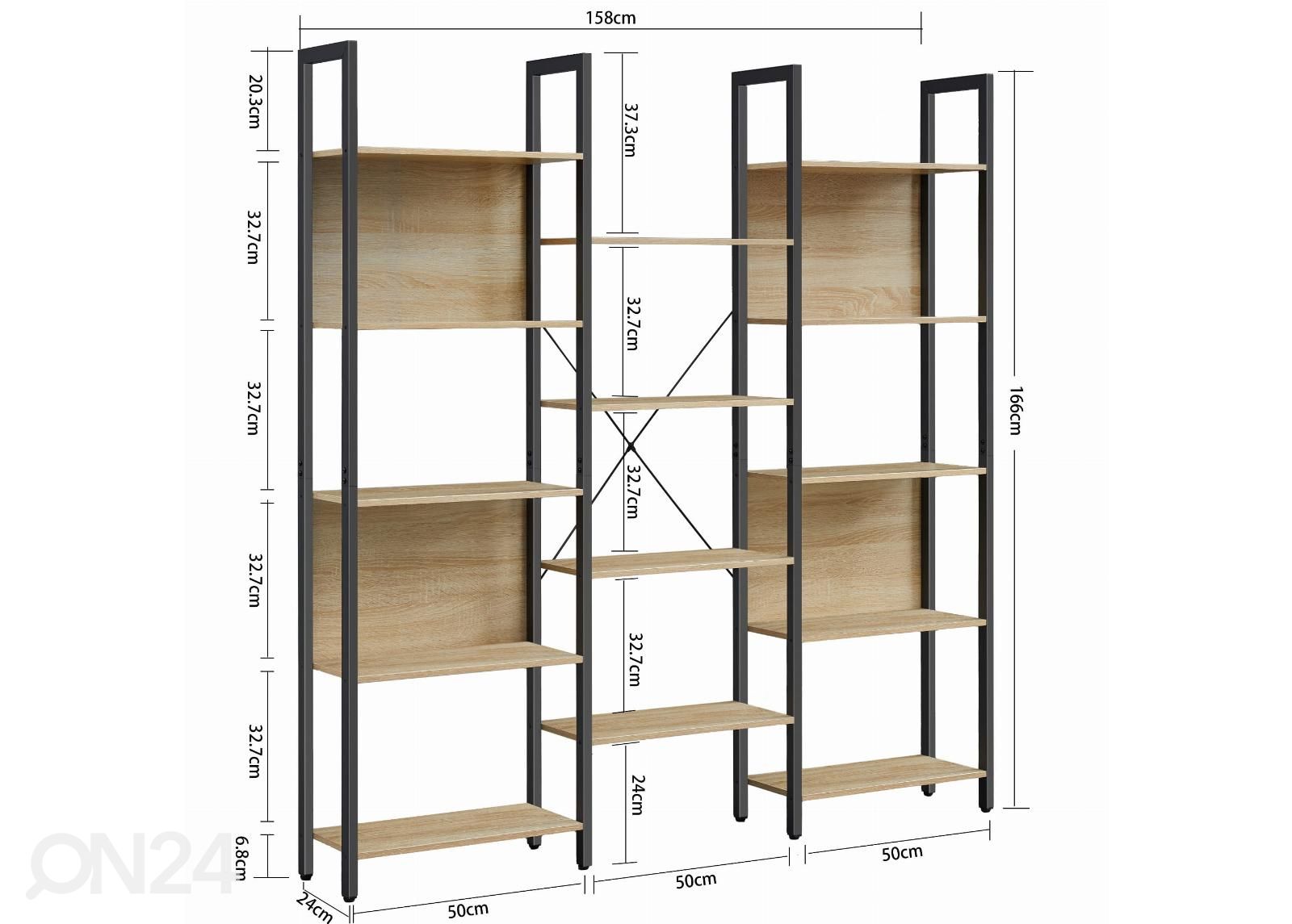 Kirjahylly 166x158 cm kuvasuurennos mitat