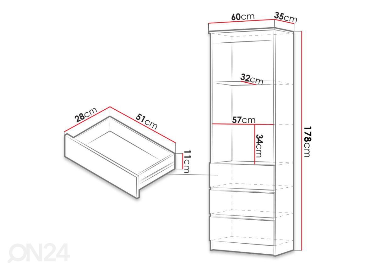 Kirjahylly laatikoilla 60 cm kuvasuurennos mitat