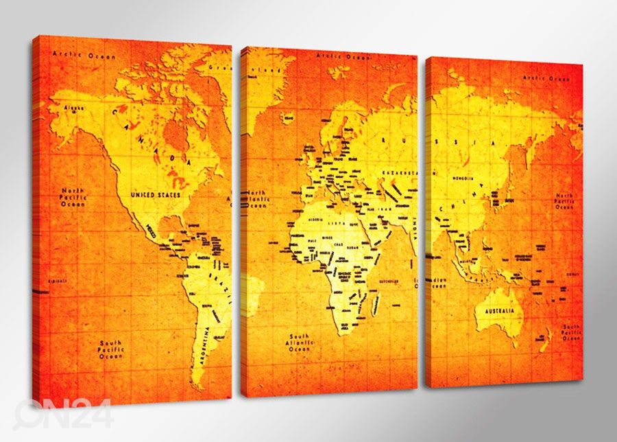 Kolmeosainen taulu MAAKARTTA kuvasuurennos