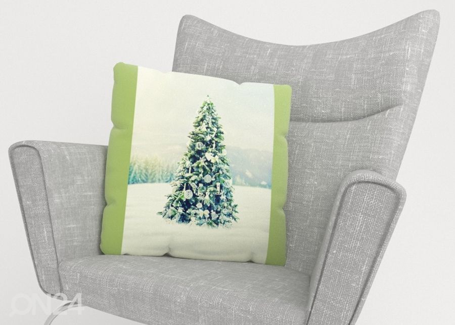 Koristetyynyliina Christmas tree with white decorations 40x40 cm kuvasuurennos