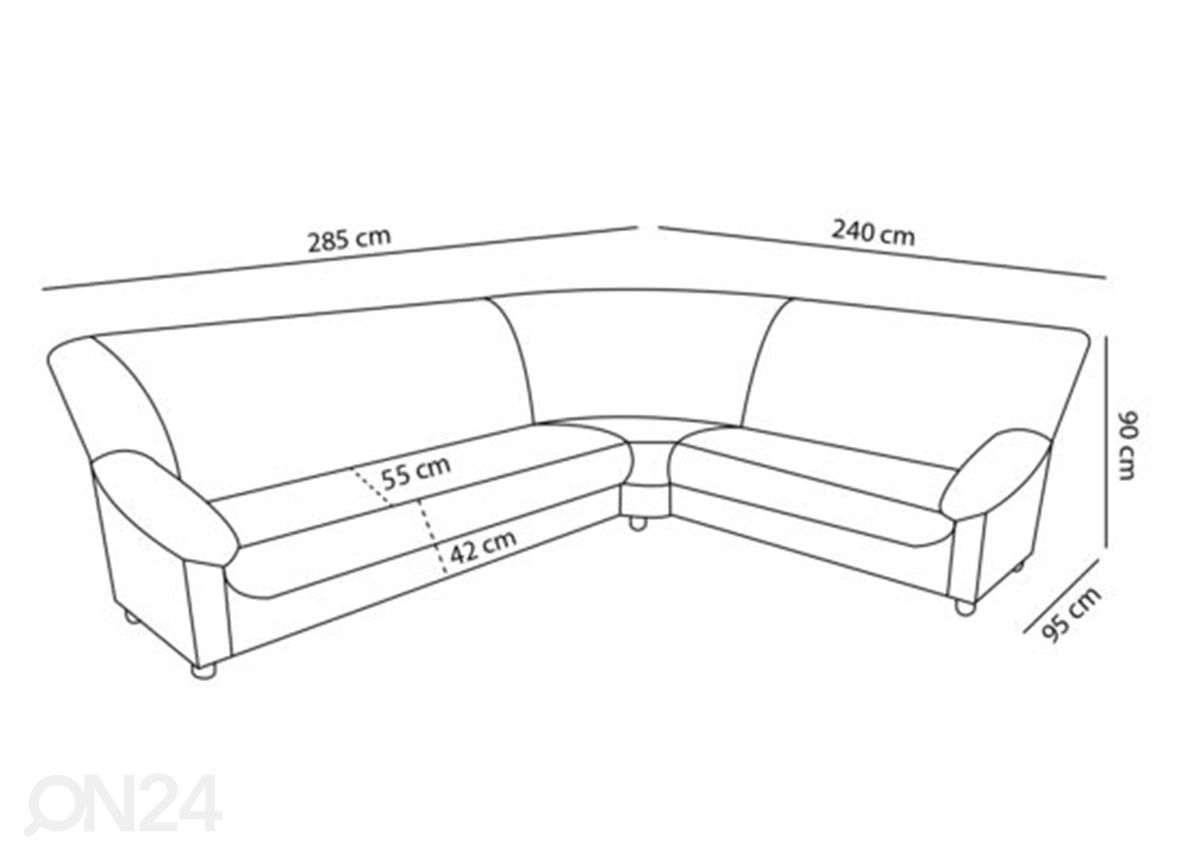 Kulmasohva Spencer kuvasuurennos mitat