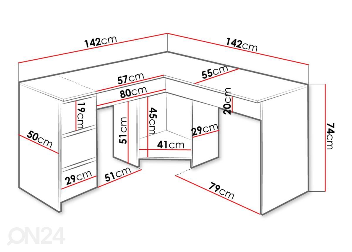 Kulmatyöpöytä kuvasuurennos mitat