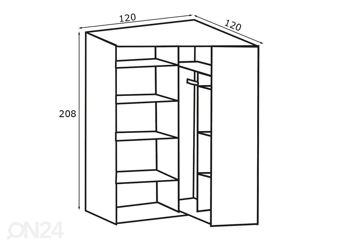 KulmavaatekaappiNew York 120xh208 cm + LED kuvasuurennos mitat