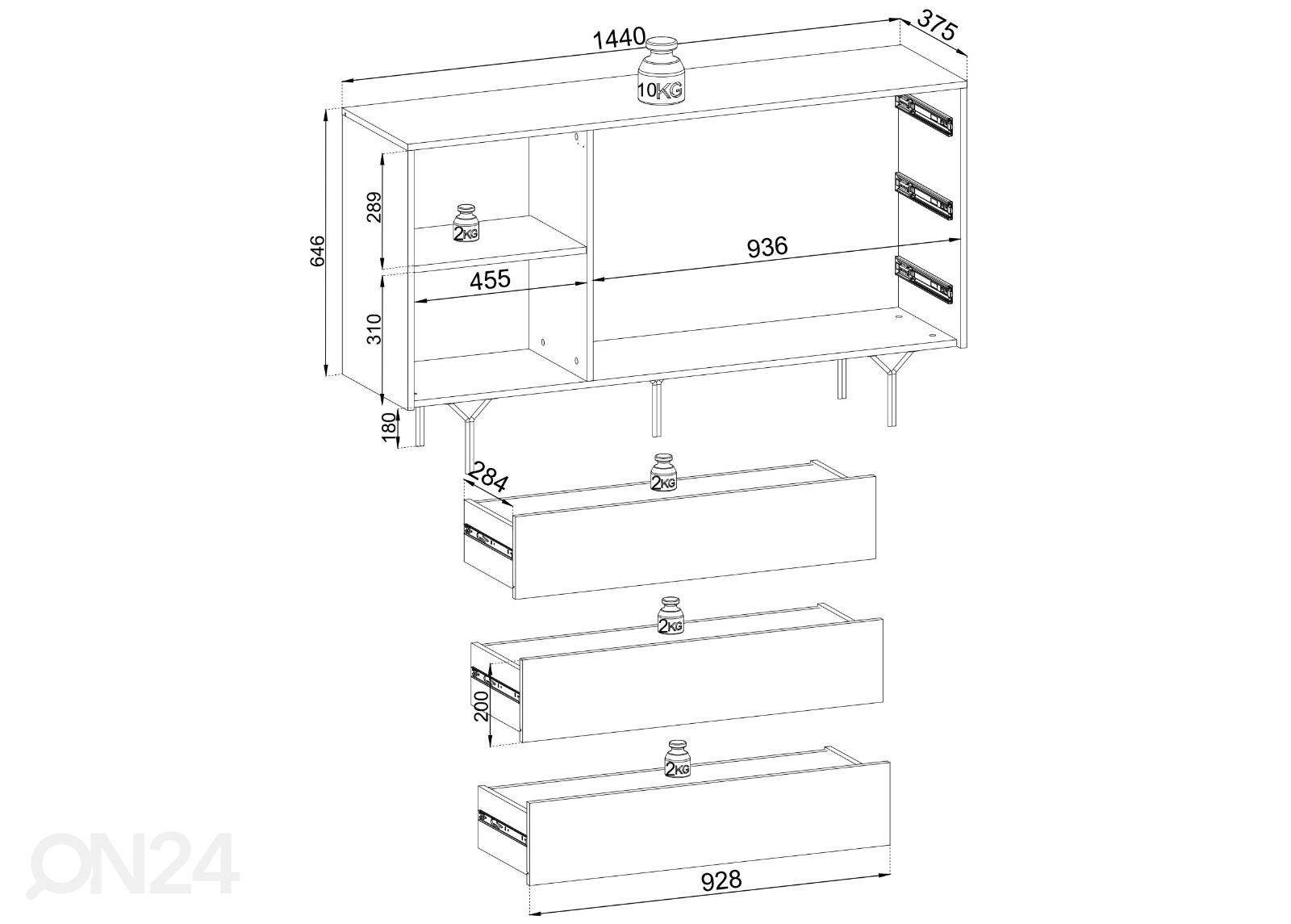 Kummut Crisp 144 cm kuvasuurennos mitat