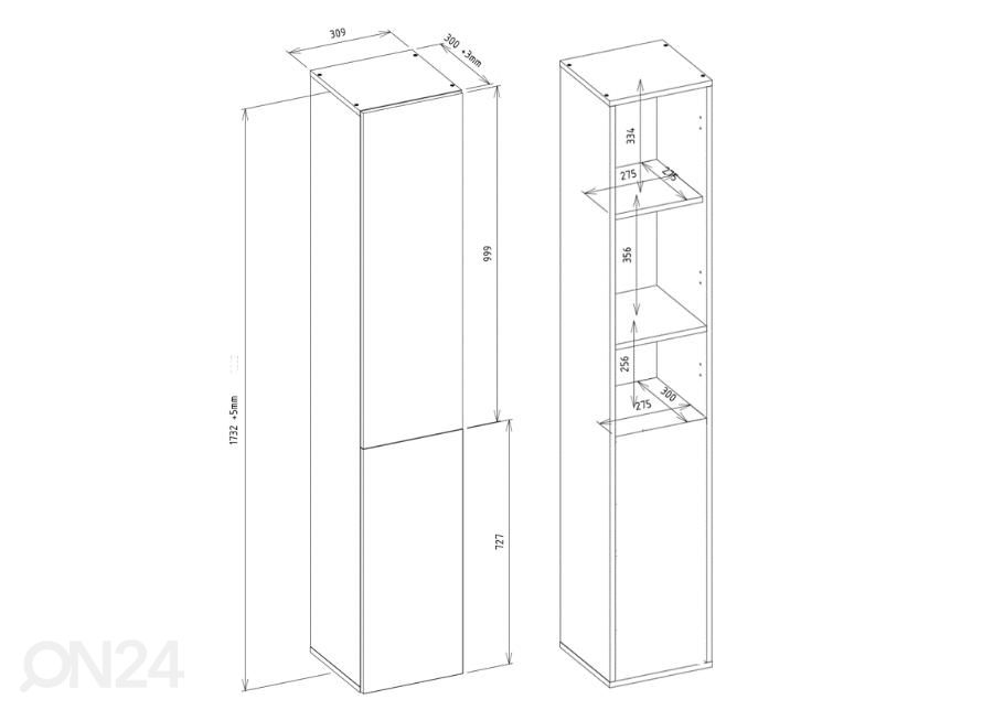 Kylpyhuoneen kaappi 30 cm kuvasuurennos mitat