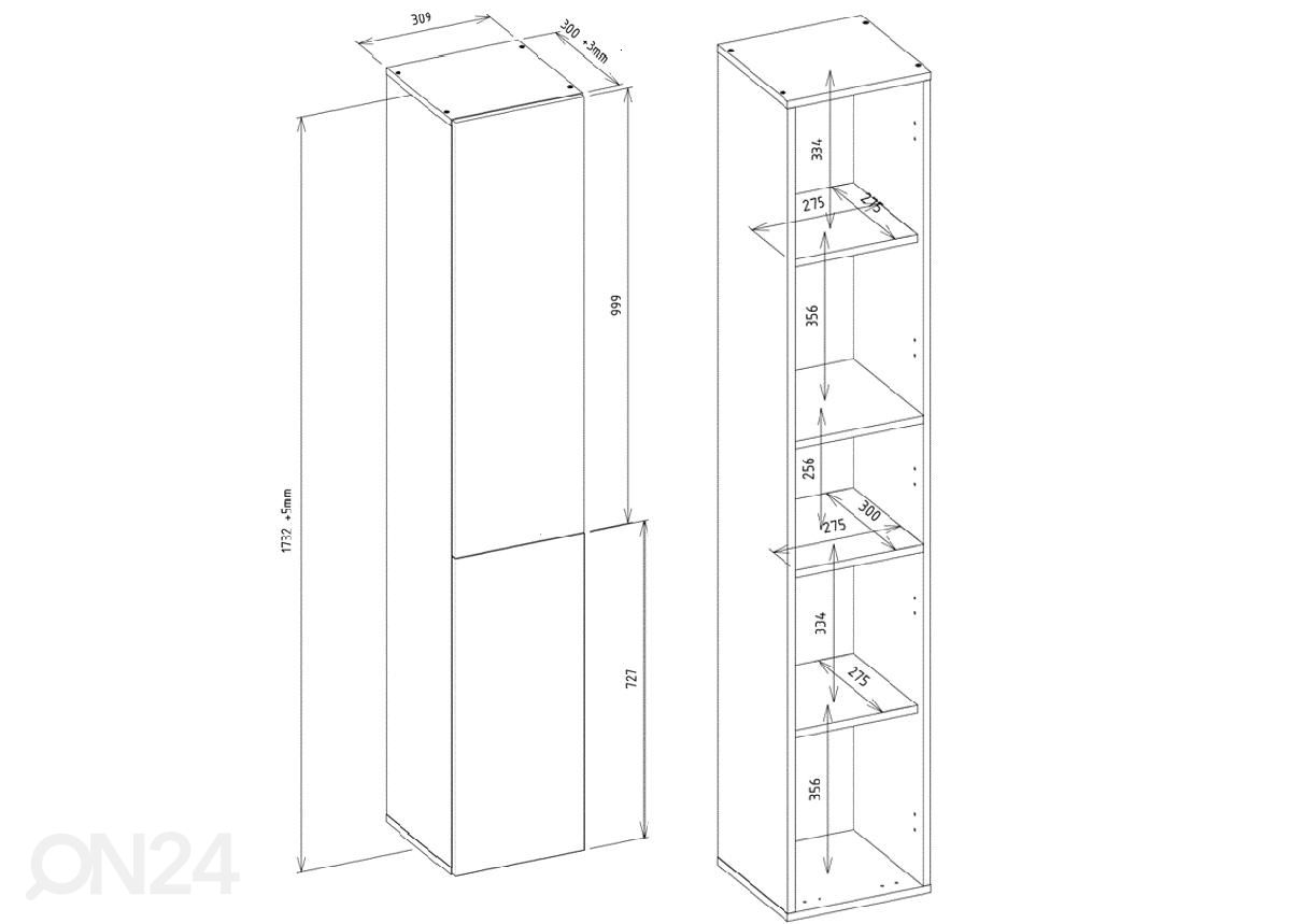 Kylpyhuoneen kaappi 30 cm kuvasuurennos mitat