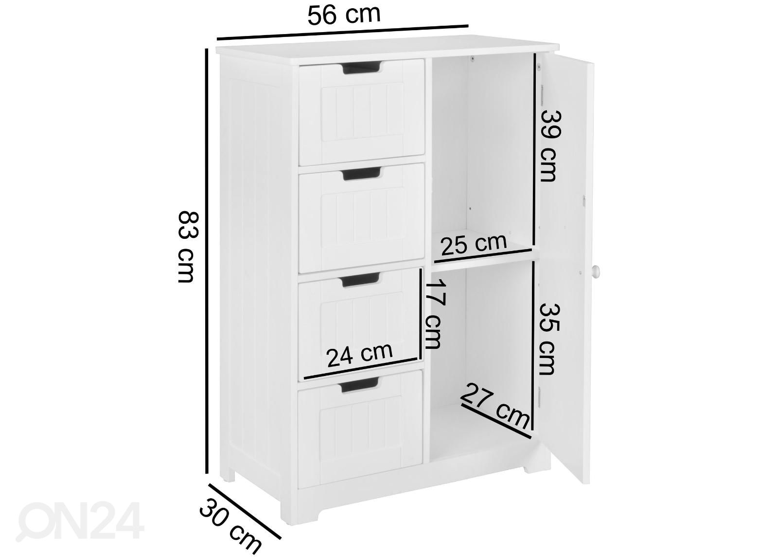 Kylpyhuoneen kaappi 56 cm, valkoinen kuvasuurennos mitat