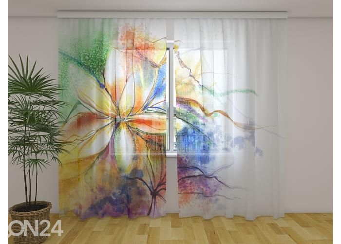 Läpinäkyvä kuvaverho Abstract Floral Watercolor Painting at Canvas 240x220 cm kuvasuurennos