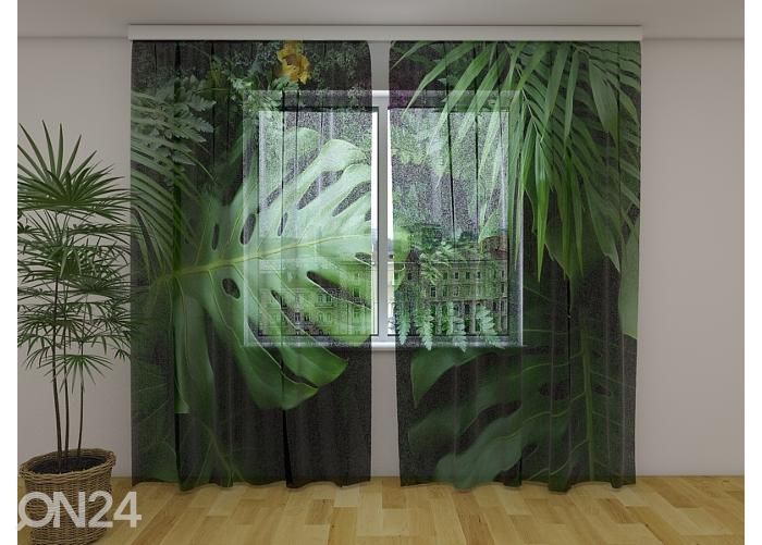 Läpinäkyvä kuvaverho Green Tropical Leaves 240x220 cm kuvasuurennos