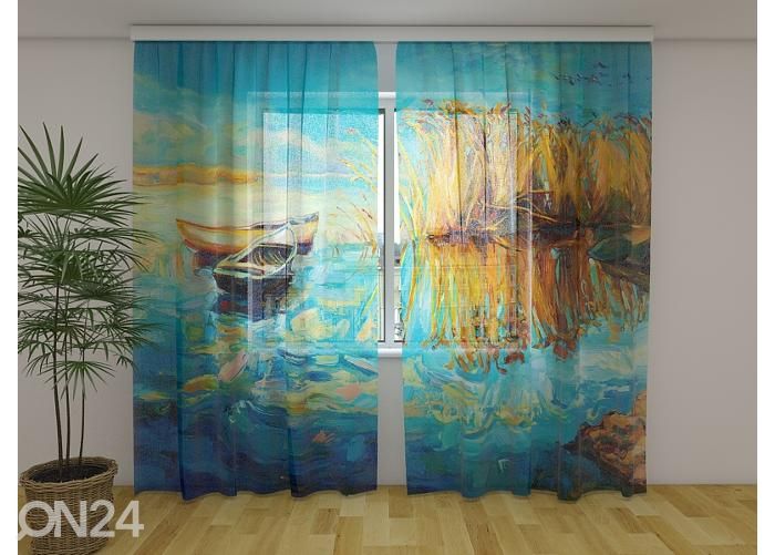 Läpinäkyvä kuvaverho Impressionism Painting Beautiful Lake 240x220 cm kuvasuurennos