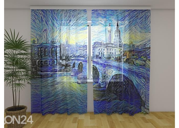 Läpinäkyvä kuvaverho London Bridge in Van Gogh Style 240x220 cm kuvasuurennos