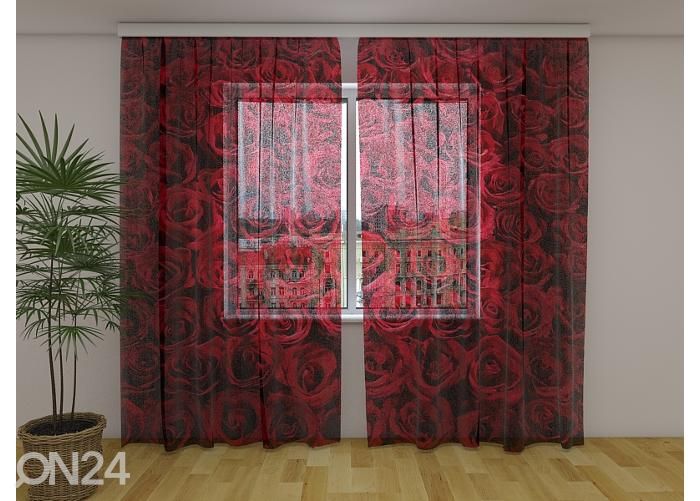 Läpinäkyvä kuvaverho Lovely Red Roses 240x220 cm kuvasuurennos