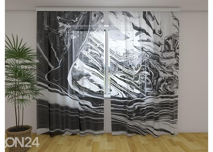 Läpinäkyvä kuvaverho Textured Black and White Abstraction 240x220 cm kuvasuurennos