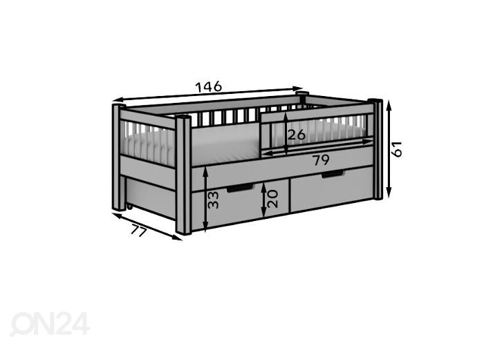 Lasten sänky Beira 70x140 cm kuvasuurennos mitat
