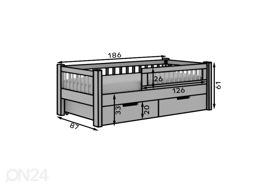 Lasten sänky Beira 80x180 cm kuvasuurennos mitat