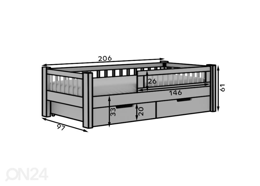 Lasten sänky Beira 90x200 cm kuvasuurennos mitat