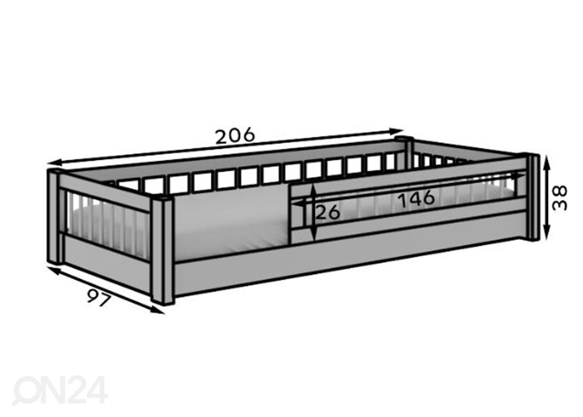 Lasten sänky Beira II 90x200 cm kuvasuurennos mitat