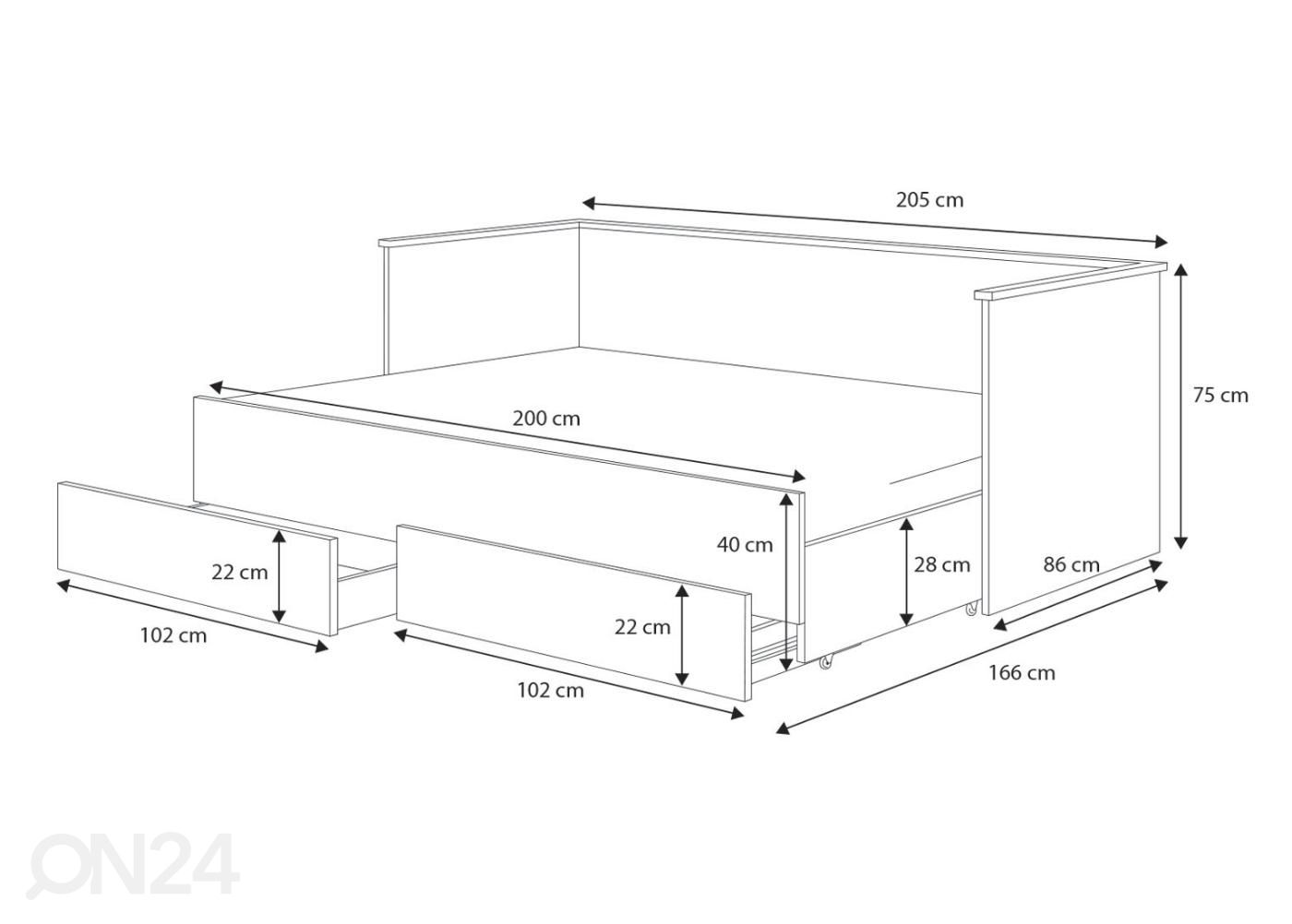 Lasten sänky Heme 80/160x200 cm kuvasuurennos mitat