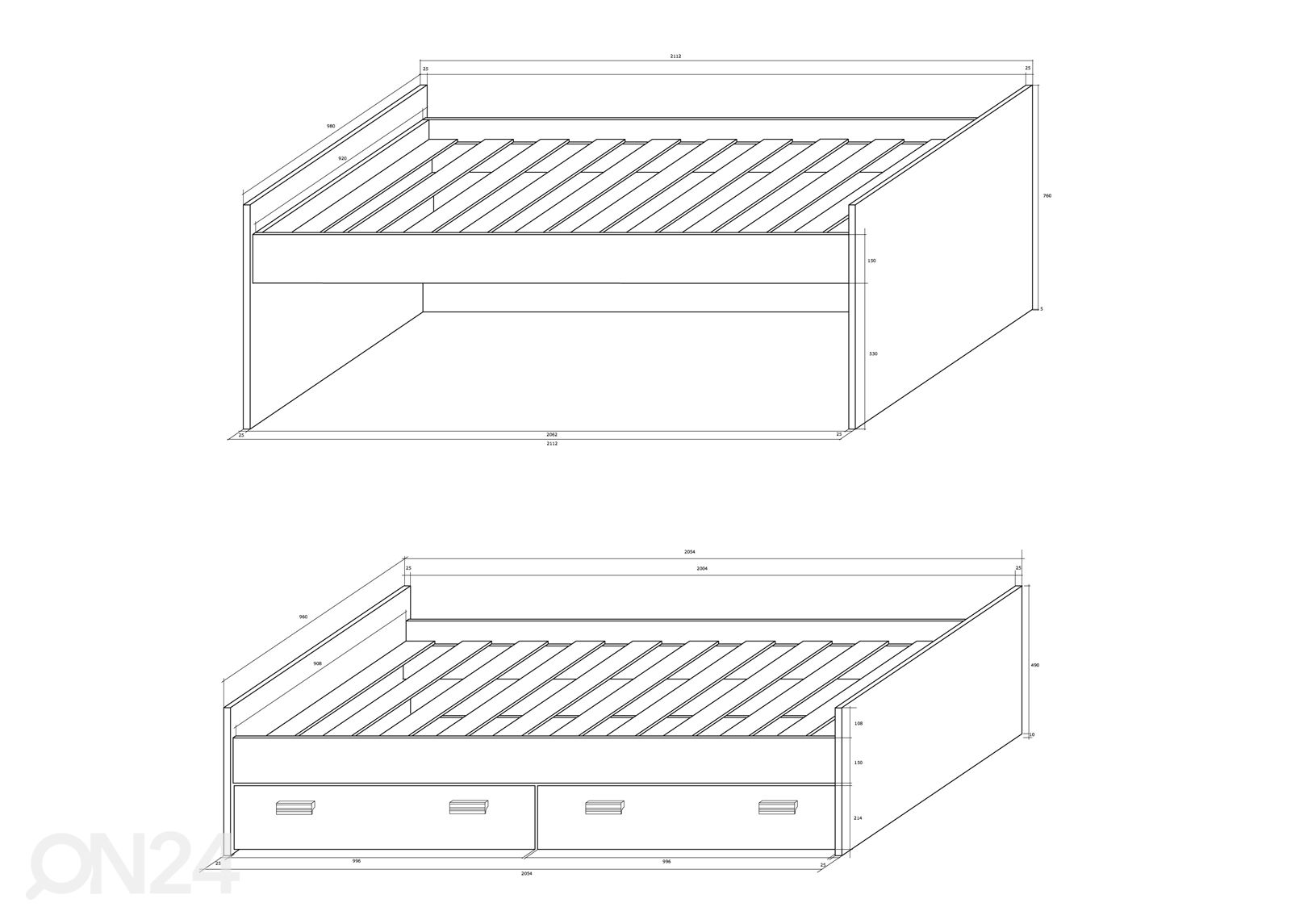 Lasten sänkysarja kahdelle Ville 90x200 cm kuvasuurennos mitat