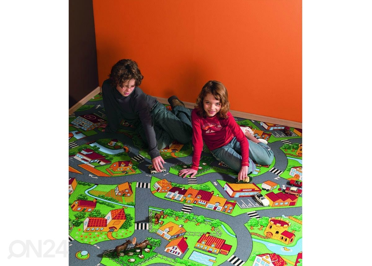 Lastenhuoneen matto PIKKU KYLÄ 200x300 cm kuvasuurennos