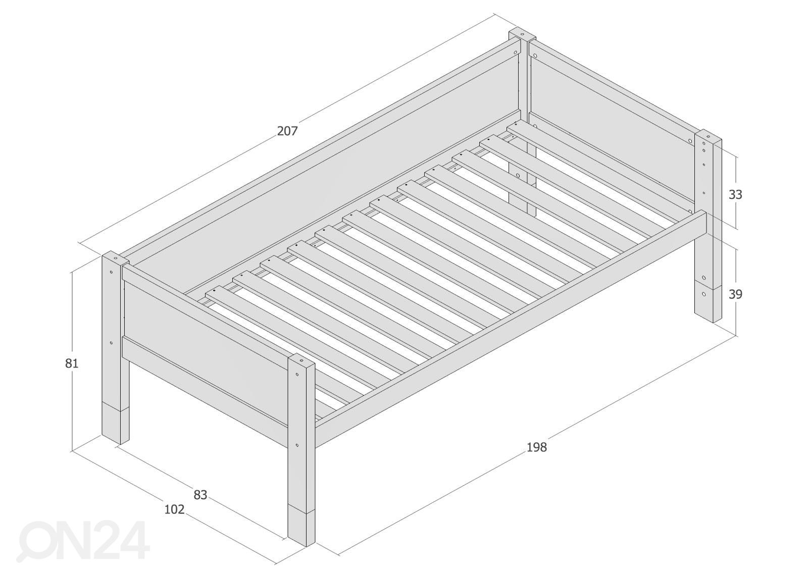 Lastensänky Jerwen 90x200 cm kuvasuurennos mitat