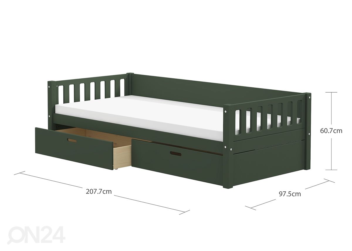 Lastensänky vuodevaatelaatikoilla Thuka Viggo, vihreä kuvasuurennos mitat