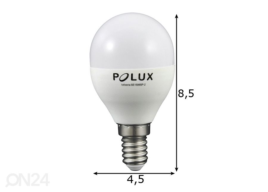 LED sähkölamppu E14 4,5 W 2 kpl kuvasuurennos mitat