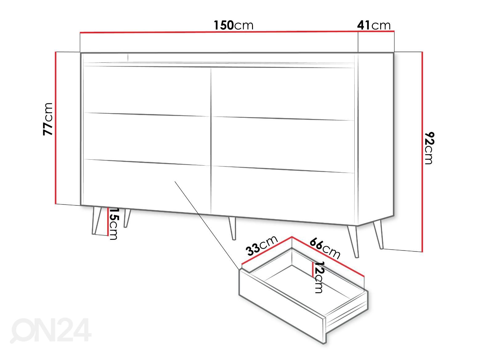 Lipasto Ademo 150 cm kuvasuurennos mitat