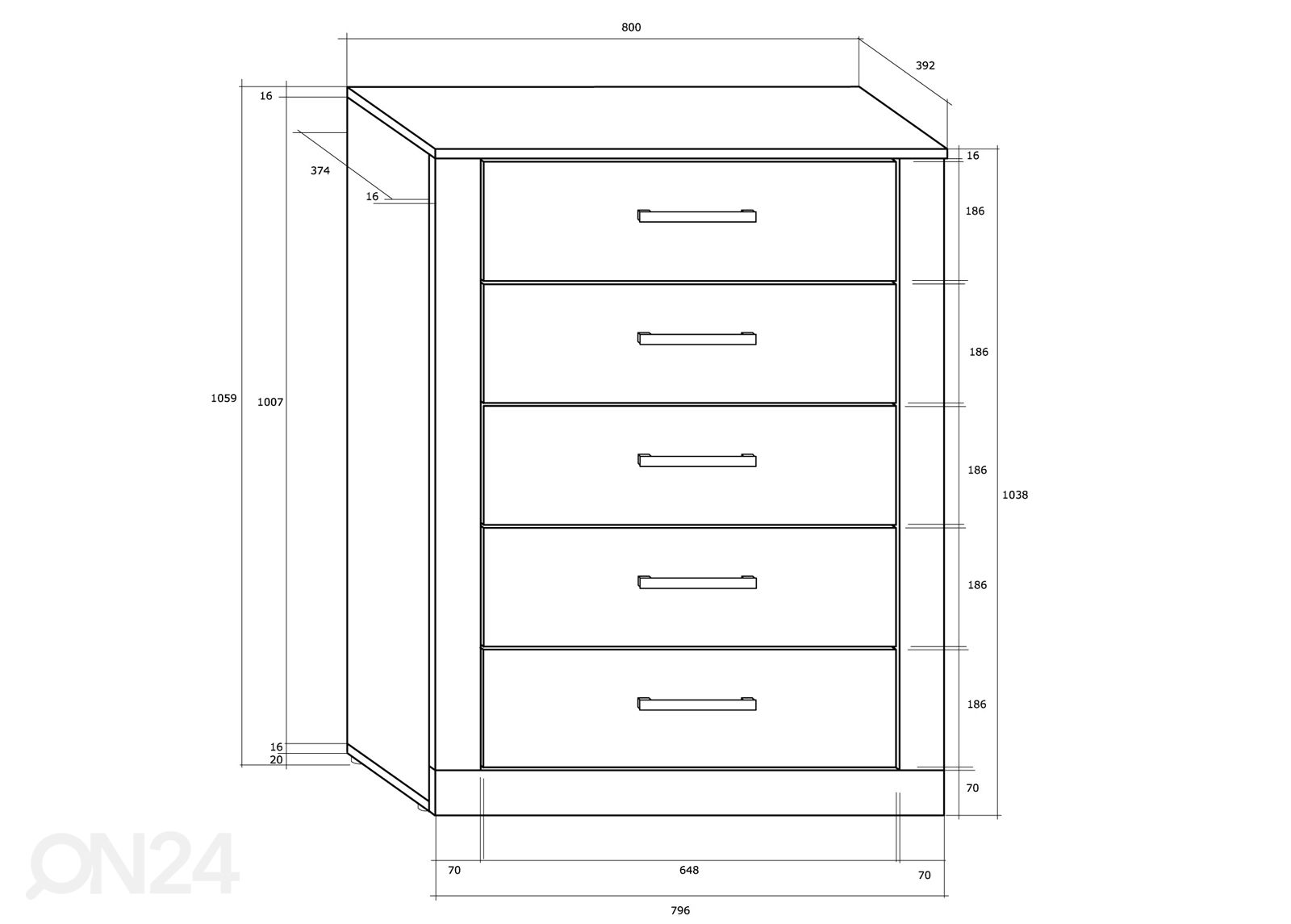 Lipasto Bally 80 cm kuvasuurennos mitat