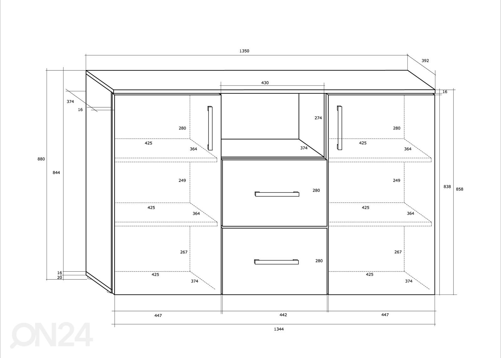 Lipasto Bantry 135 cm kuvasuurennos mitat