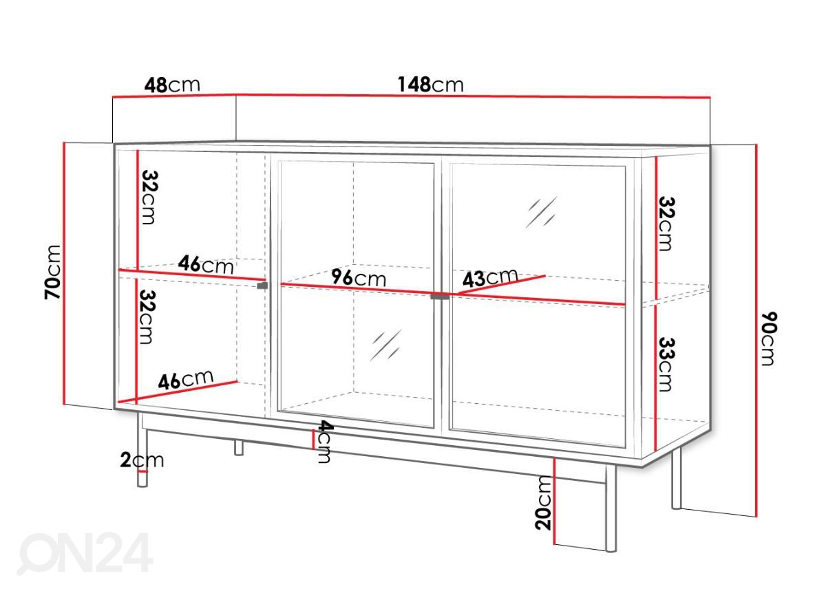 Lipasto Bartise 148 cm + LED kuvasuurennos mitat