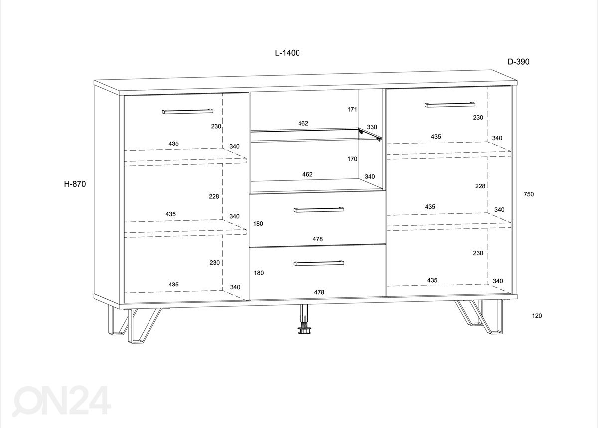 Lipasto Bos2 140 cm kuvasuurennos mitat