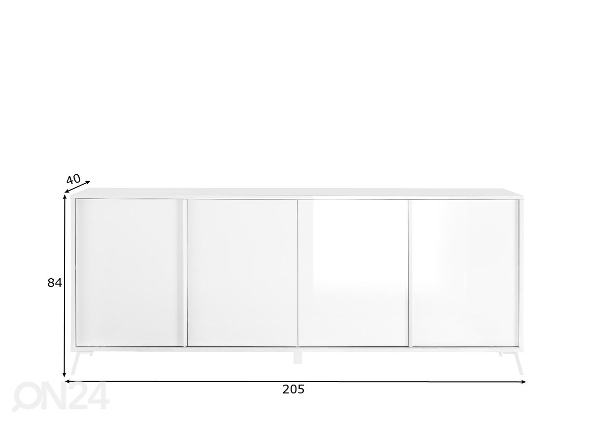 Lipasto City 205 cm, valkoinen korkeakiilto kuvasuurennos mitat