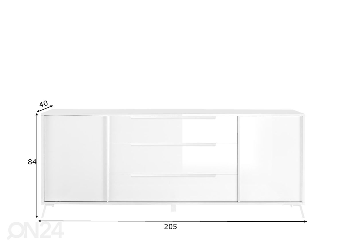 Lipasto City 205 cm, valkoinen korkeakiilto kuvasuurennos mitat