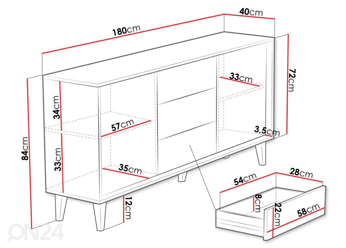 Lipasto Ferido 180 cm kuvasuurennos mitat