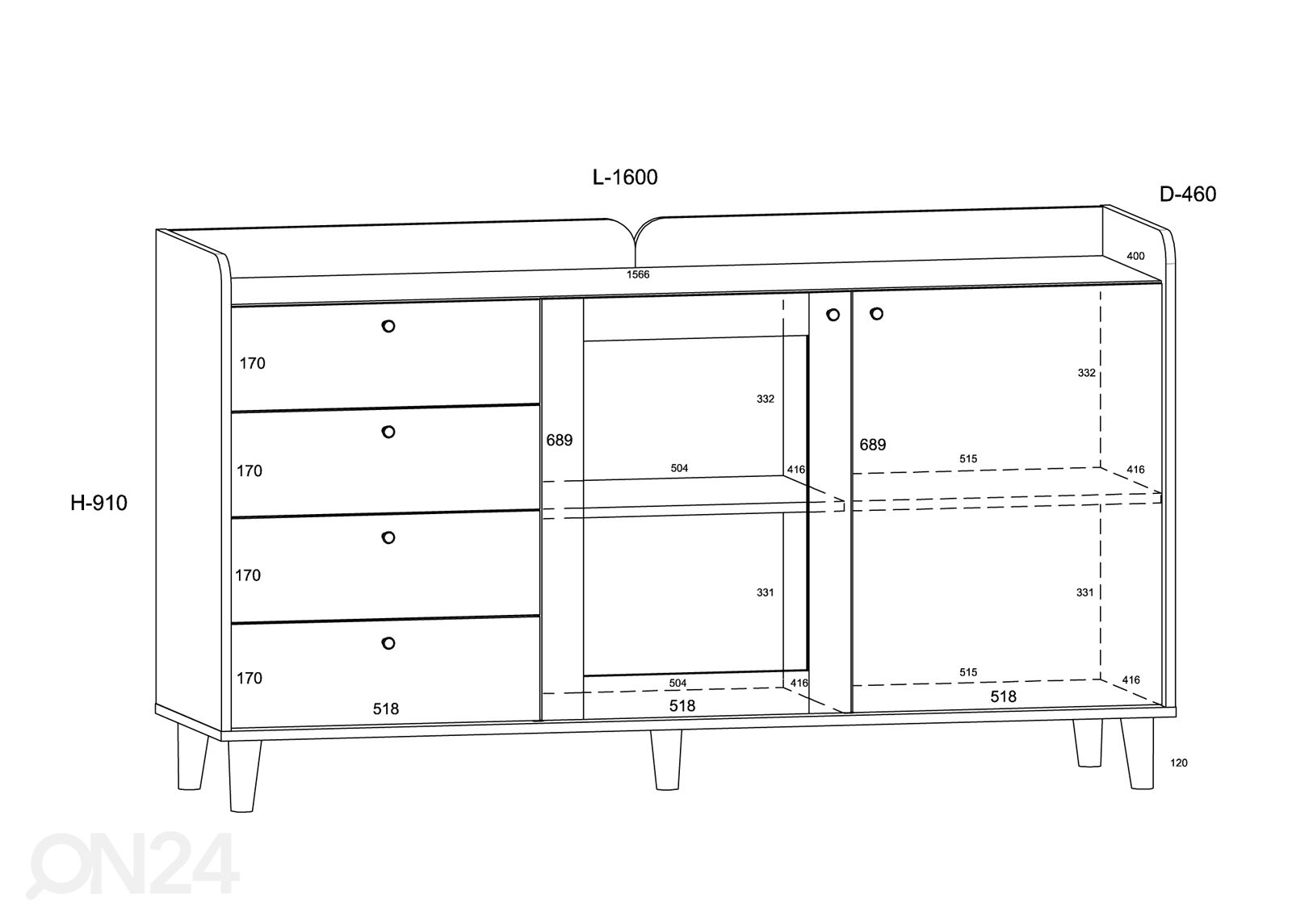 Lipasto Glandore 160 cm kuvasuurennos mitat