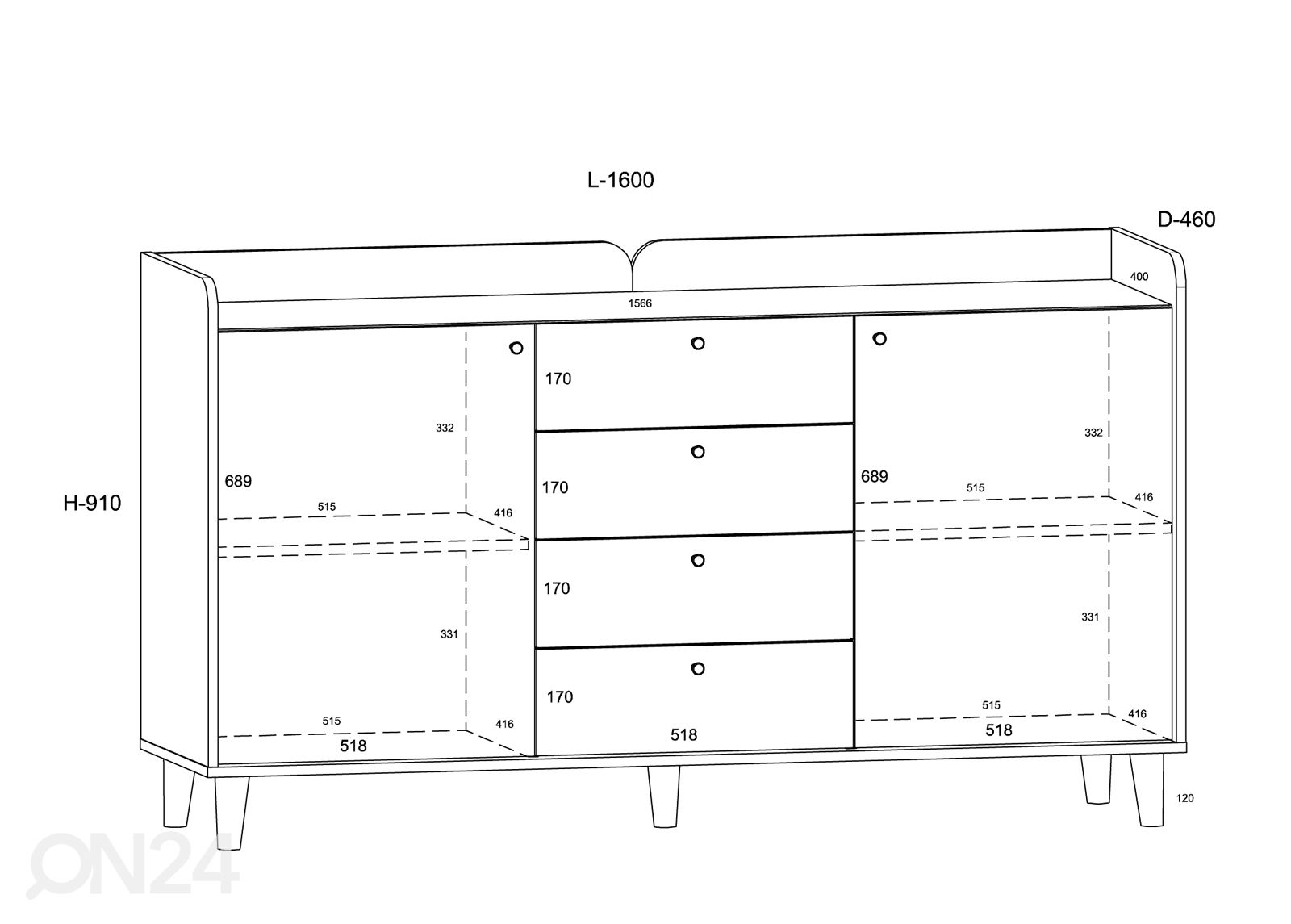 Lipasto Glandore 160 cm kuvasuurennos mitat