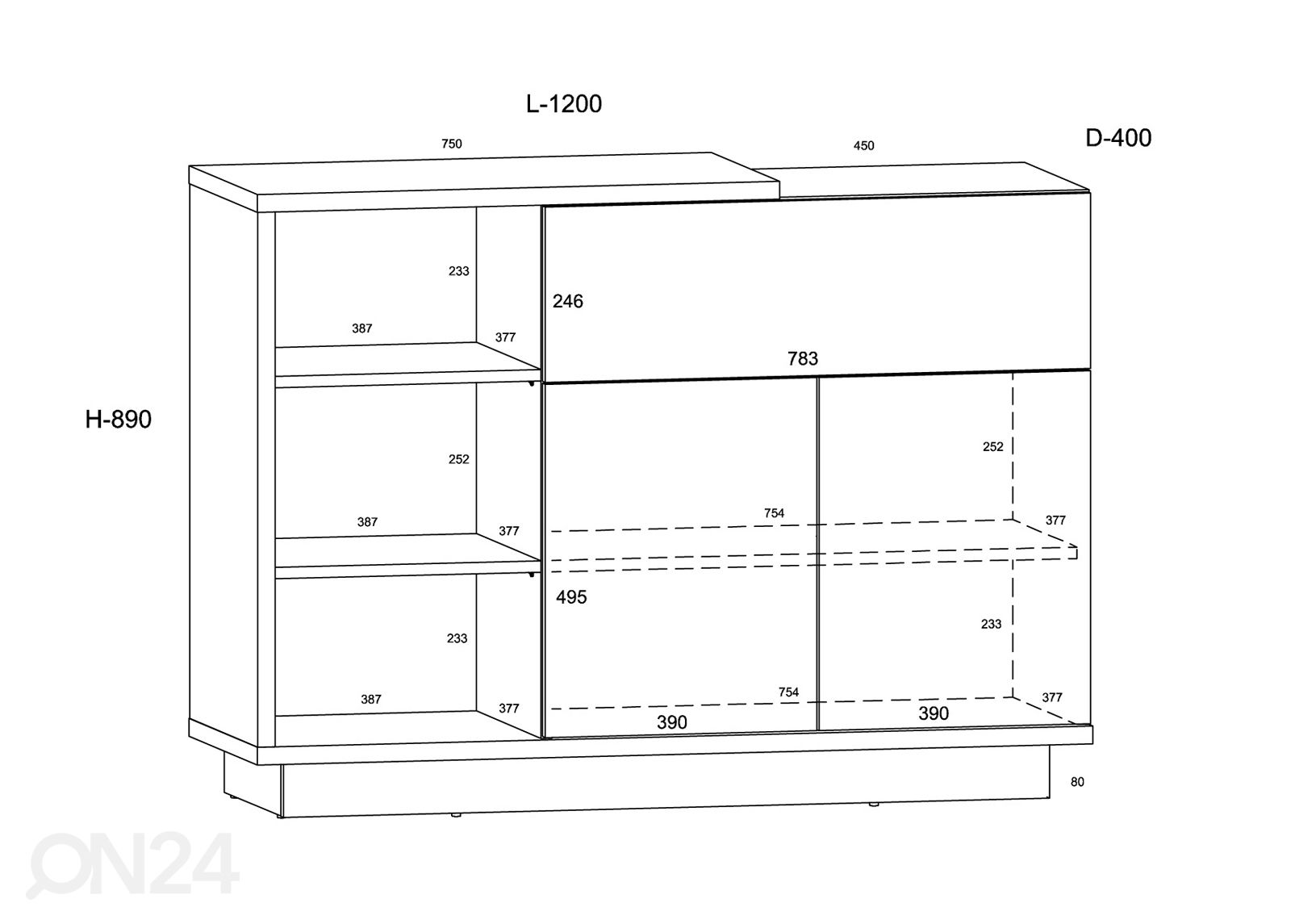 Lipasto Goleen 120 cm kuvasuurennos mitat