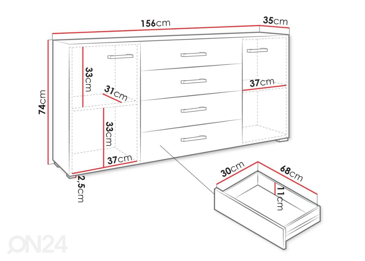 Lipasto Katie 156 cm kuvasuurennos mitat