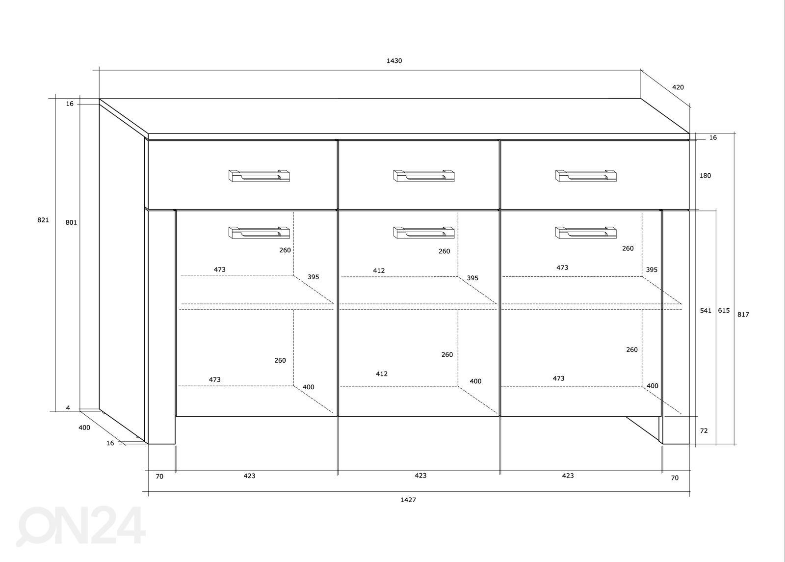 Lipasto Midleton 143 cm kuvasuurennos mitat